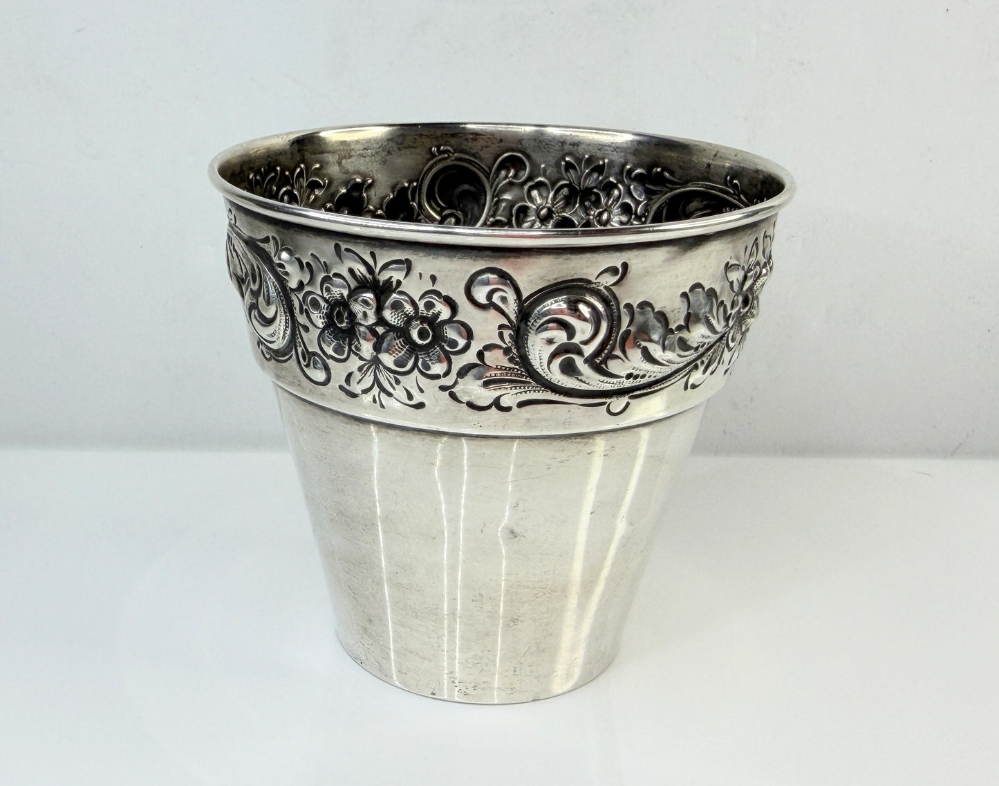 Vintage Sterling Silver Repousse Floral Cachepot Planter SS212