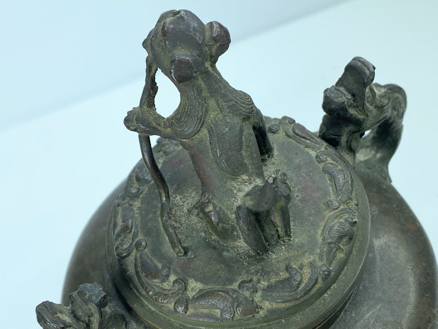 Signed Japanese Bronze Incense Burner – Tripod Censer with Shishi Lid 6" A346