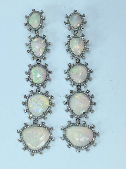 GIA appraised $3,395 natural Opal 4.0ct Diamonds earrings 3.25" 20.6g