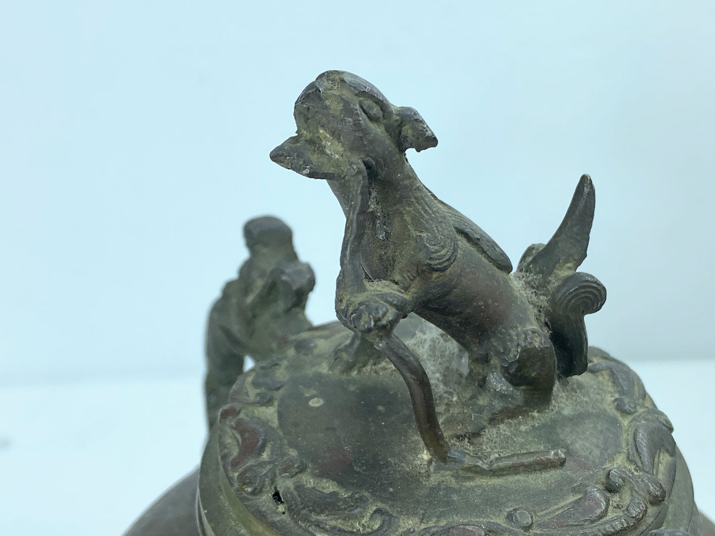 Signed Japanese Bronze Incense Burner – Tripod Censer with Shishi Lid 6" A346