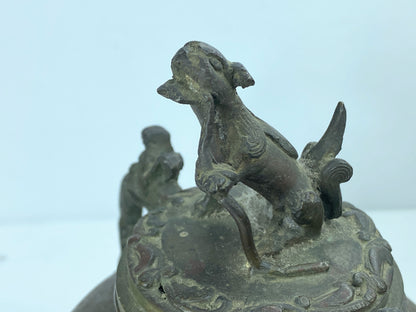 Signed Japanese Bronze Incense Burner – Tripod Censer with Shishi Lid 6" A346