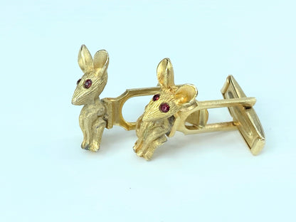 Whimsical Figural Mouse with Ruby eye gold tone cufflink JR9683