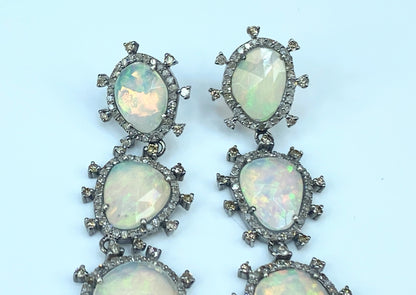 GIA appraised $3,395 natural Opal 4.0ct Diamonds earrings 3.25" 20.6g