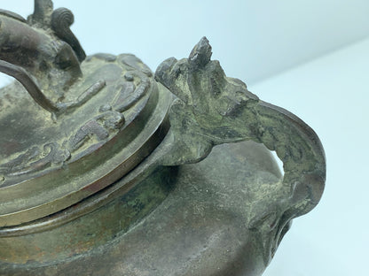 Signed Japanese Bronze Incense Burner – Tripod Censer with Shishi Lid 6" A346