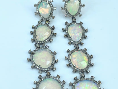 GIA appraised $3,395 natural Opal 4.0ct Diamonds earrings 3.25" 20.6g