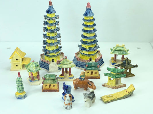 Vintage/new 16 pcs Collection of Japanese Ceramics bonsai ornaments A348