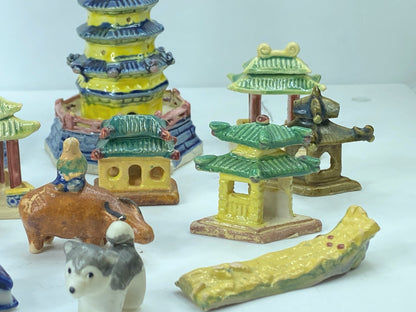 Vintage/new 16 pcs Collection of Japanese Ceramics bonsai ornaments A348