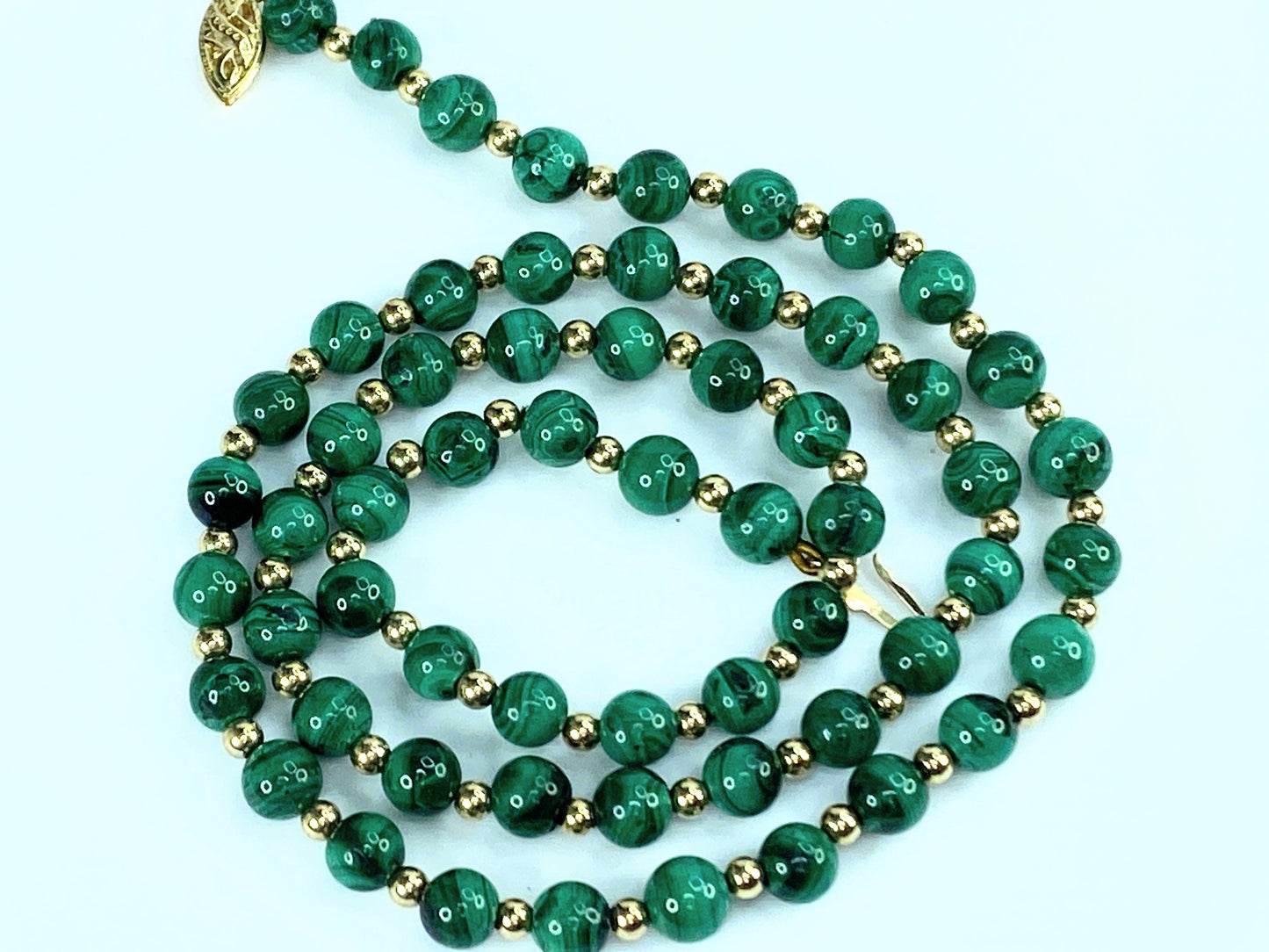 14K gold Malachite beaded necklace 3.0m 14K gold spacer necklace 19.5" JR9686