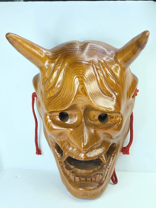 Japanese Wooden Mask Hannya Demon Ogre Kagura Kabuki Title "Hell so Sweet" A349