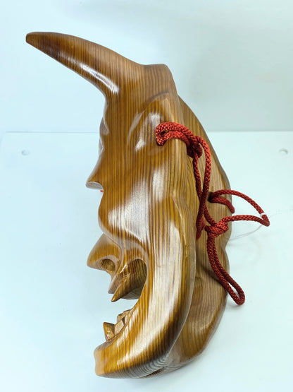 Japanese Wooden Mask Hannya Demon Ogre Kagura Kabuki Title "Hell so Sweet" A349
