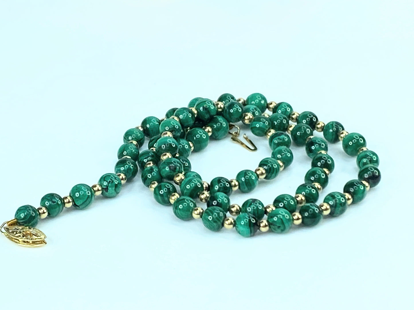 14K gold Malachite beaded necklace 3.0m 14K gold spacer necklace 19.5" JR9686