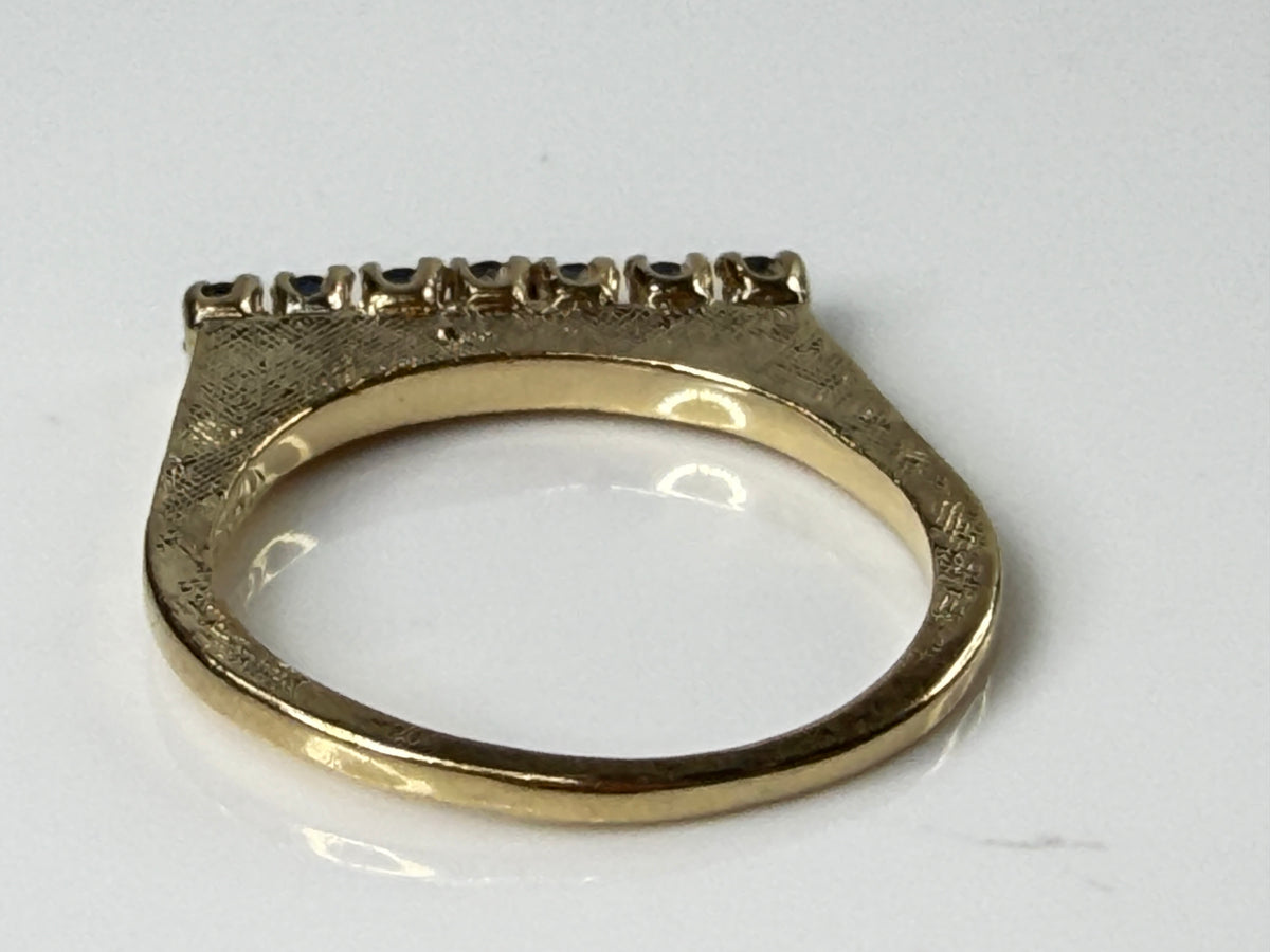 Vintage 14K Yellow 7-Stone Blue Sapphire Bar textured Ring s8 3.5gJR2178
