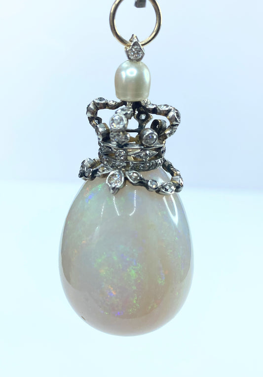 Appraised 26,995 Victorian 131.5ct Opal Drop G/Si Diamond pearl pendant JR8282