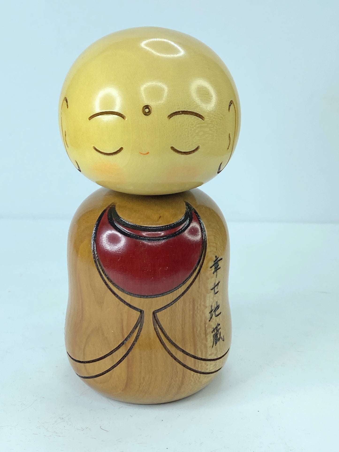 Usaburo Happy Jizo Original Kokeshi Wooden Doll 12.5 x 5.5cm Craftwork box A350