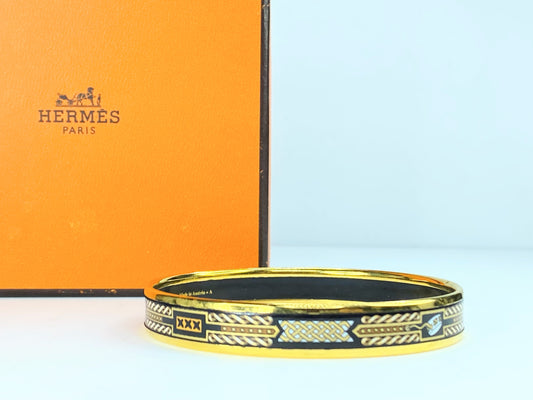 Hermès Black Narrow Enamel Cloisonne Bangle 65 with box GS221