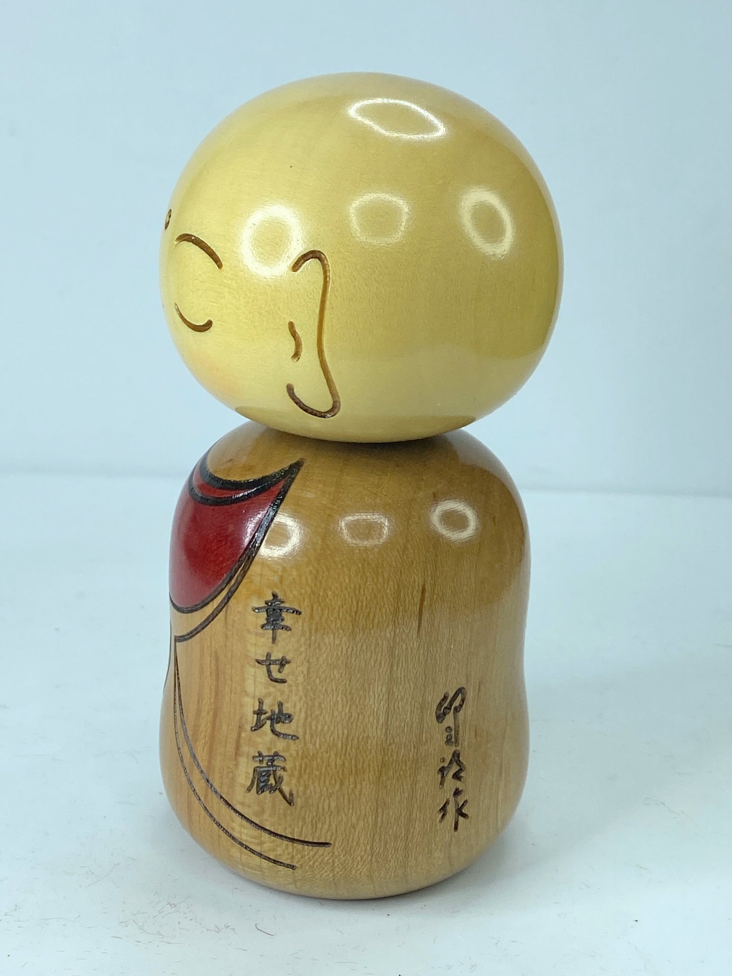 Usaburo Happy Jizo Original Kokeshi Wooden Doll 12.5 x 5.5cm Craftwork box A350