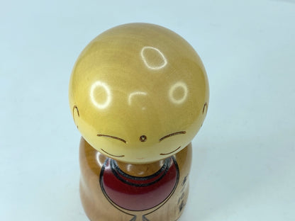 Usaburo Happy Jizo Original Kokeshi Wooden Doll 12.5 x 5.5cm Craftwork box A350