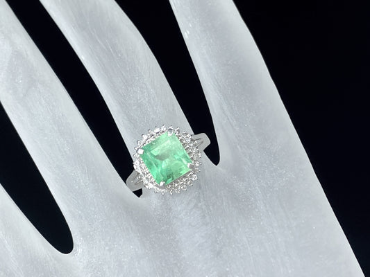 Appraised 4,395 Platinum 2.4ct Emerald 0.25ct round brilliant diamond