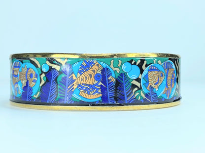 Hermès Hermes Enamel GM Bangle Gold Navy Multicolor Golden Metallic in box GS224