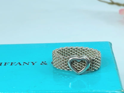 Tiffany & Co. 925 Sterling Silver Somerset Mesh Heart Ring 5.0g s 5.5 JR9690