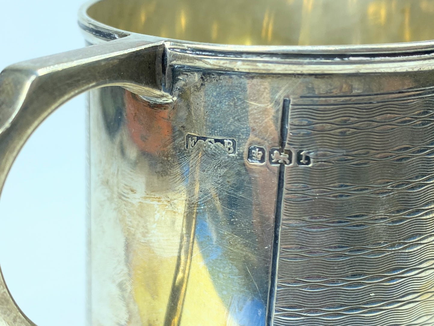 Scottish 1929 Hallmark sterling Christening Mug Tankard Edinburgh Art Deco SS92
