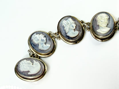 Early Century Sterling Silver Hand-Carved MOP Cameo Bracelet 7" 34.2g JR2183