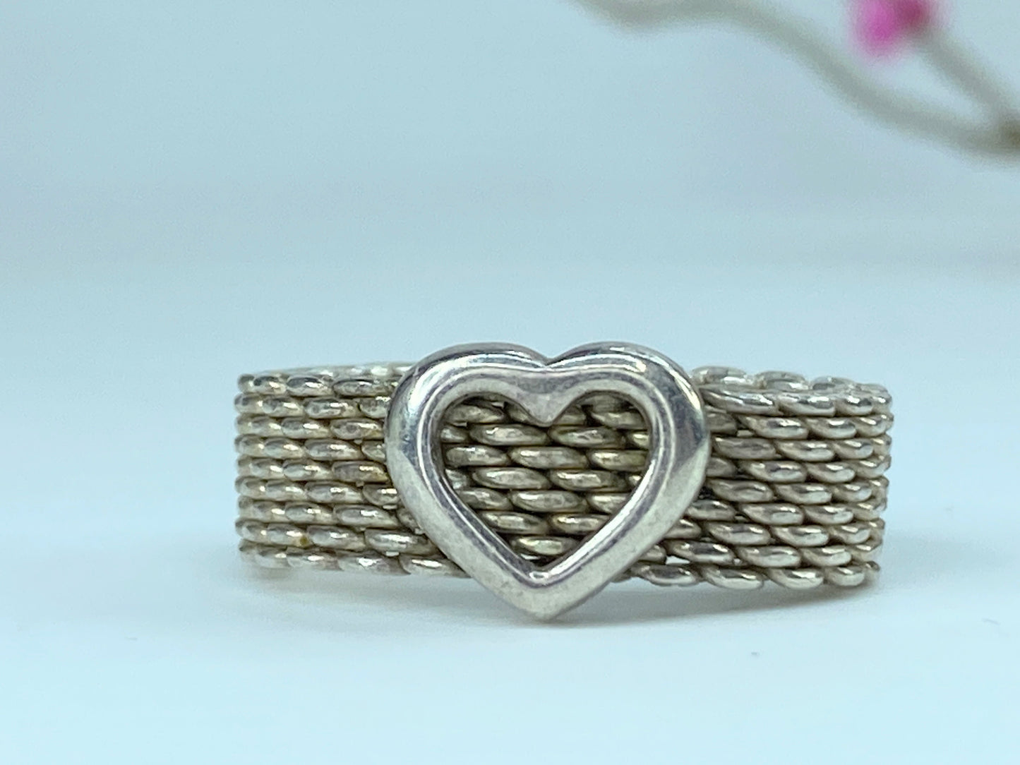 Tiffany & Co. 925 Sterling Silver Somerset Mesh Heart Ring 5.0g s 5.5 JR9690