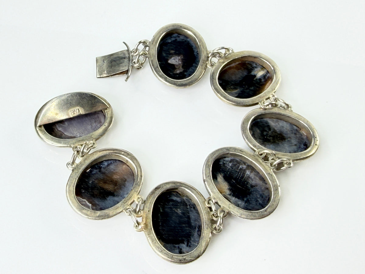 Early Century Sterling Silver Hand-Carved MOP Cameo Bracelet 7" 34.2g JR2183
