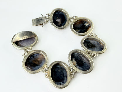Early Century Sterling Silver Hand-Carved MOP Cameo Bracelet 7" 34.2g JR2183