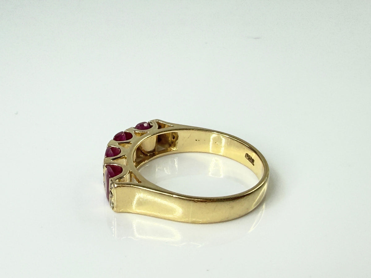 Vintage 18K gold 1.65ct Ruby Diamond Architectural Band Ring 7.3g s11.75 JR2184