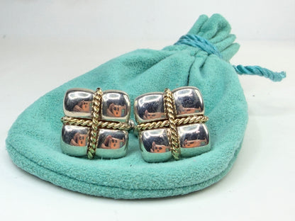 Vintage Tiffany & Co Square Cufflinks Sterling Silver 18k Yellow Gold Rope SS220