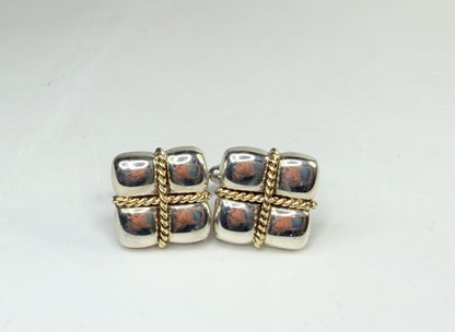 Vintage Tiffany & Co Square Cufflinks Sterling Silver 18k Yellow Gold Rope SS220