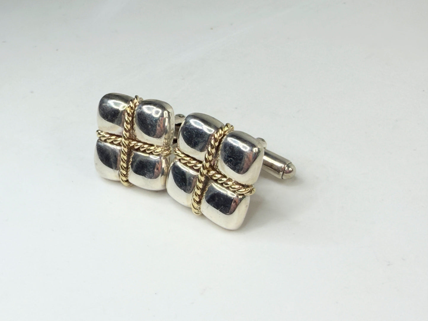 Vintage Tiffany & Co Square Cufflinks Sterling Silver 18k Yellow Gold Rope SS220