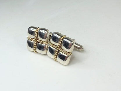 Vintage Tiffany & Co Square Cufflinks Sterling Silver 18k Yellow Gold Rope SS220