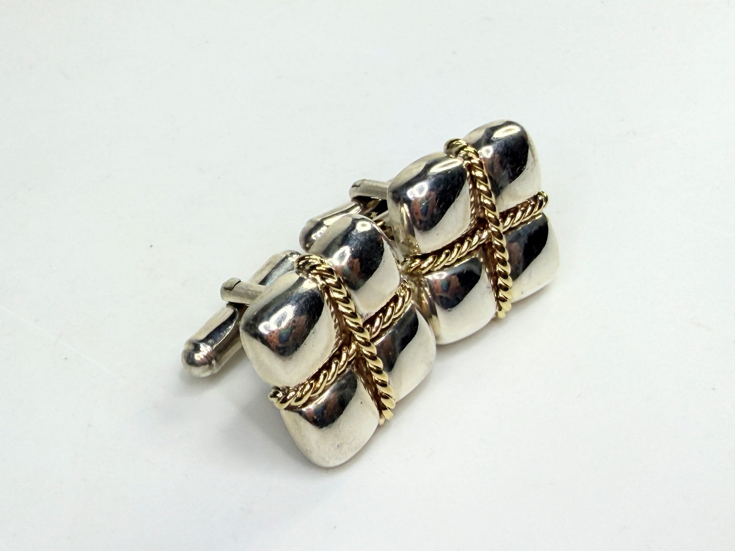 Vintage Tiffany & Co Square Cufflinks Sterling Silver 18k Yellow Gold Rope SS220