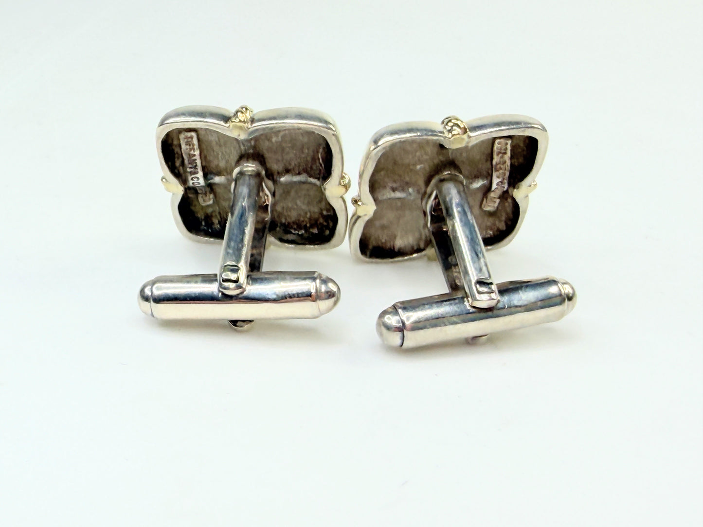 Vintage Tiffany & Co Square Cufflinks Sterling Silver 18k Yellow Gold Rope SS220