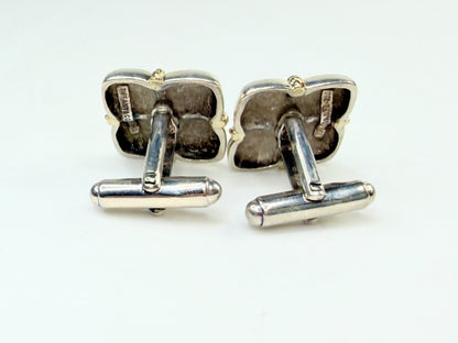 Vintage Tiffany & Co Square Cufflinks Sterling Silver 18k Yellow Gold Rope SS220