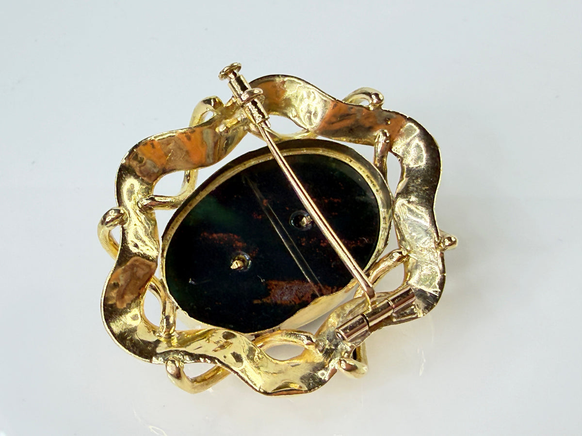 Antique 15K yellow Bloodstone Ruby Rose Cut Diamond Floral Brooch 15g 2" JR2185