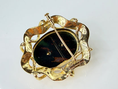 Antique 15K yellow Bloodstone Ruby Rose Cut Diamond Floral Brooch 15g 2" JR2185