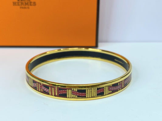 Red Hermès 10mm Narrow Enamel Bangle Costume Bracelet 8" no box GS581
