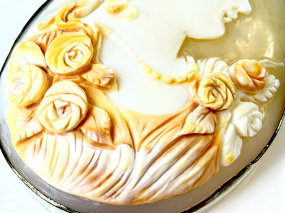 Antique 14K White Gold Large Hand Carved Shell Cameo Brooch Pendant 25.5g JR2186