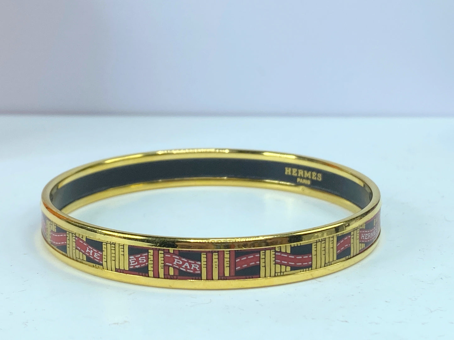 Red Hermès 10mm Narrow Enamel Bangle Costume Bracelet 8" no box GS581