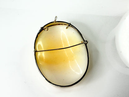 Antique 14K White Gold Large Hand Carved Shell Cameo Brooch Pendant 25.5g JR2186