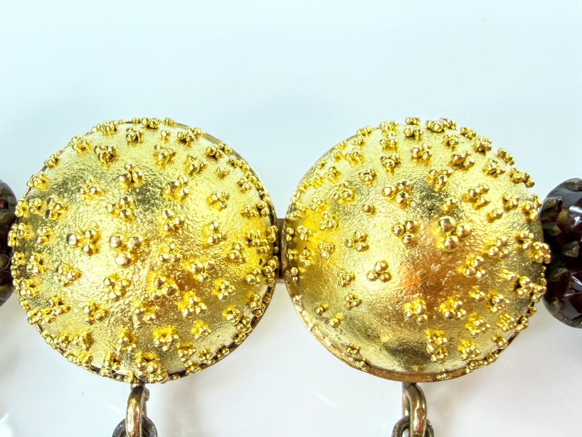 Antique Victorian 14K Gold Sterling Garnet Cluster Pearl Dangle Brooch JR2187