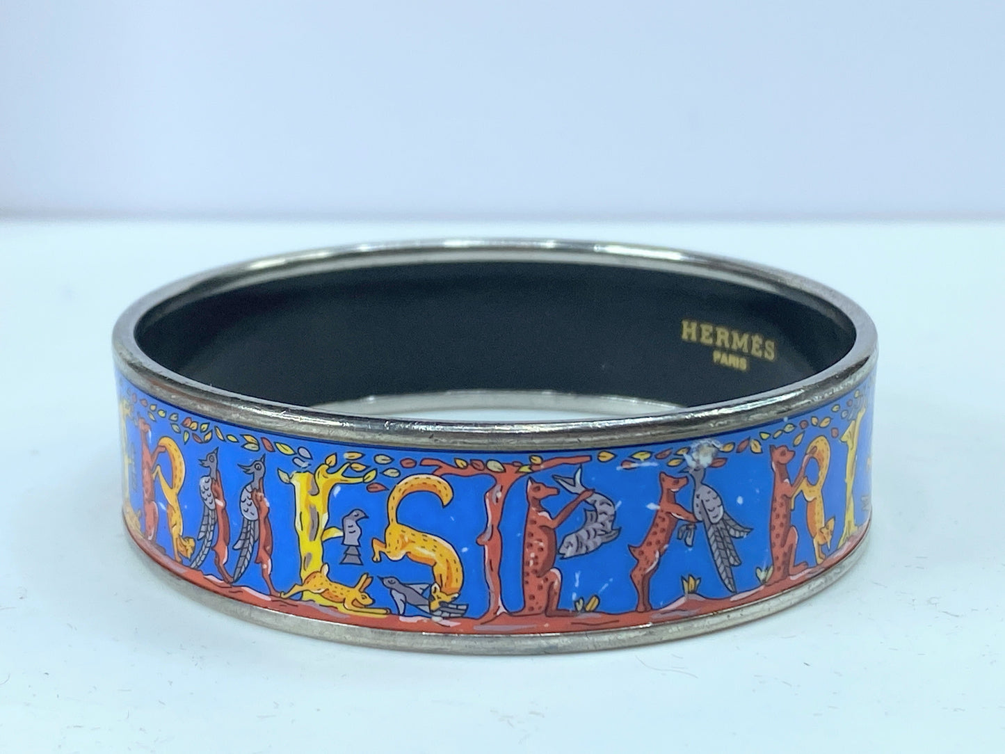 Hermès Enamel Alphabet Animaux 18.5mm Wide Bangle 7.0", no box GS582