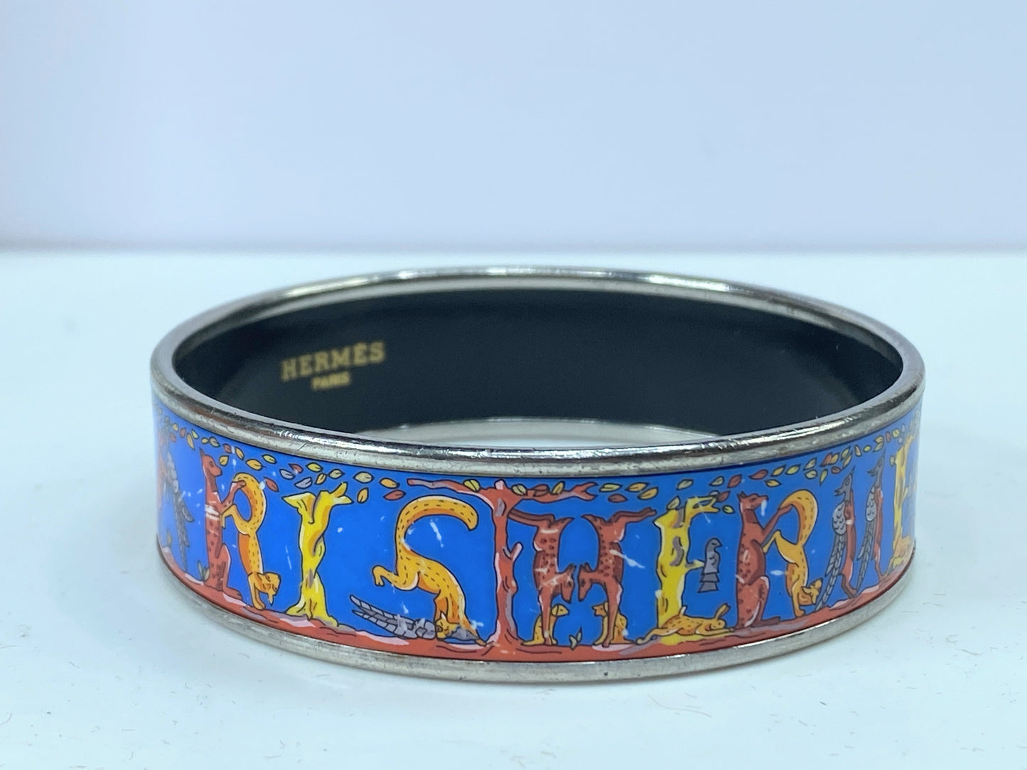 Hermès Enamel Alphabet Animaux 18.5mm Wide Bangle 7.0", no box GS582