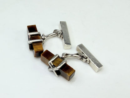 Vintage Tiffany & Co Sterling Silver Tiger Eye Bar Cufflinks 13g SS223