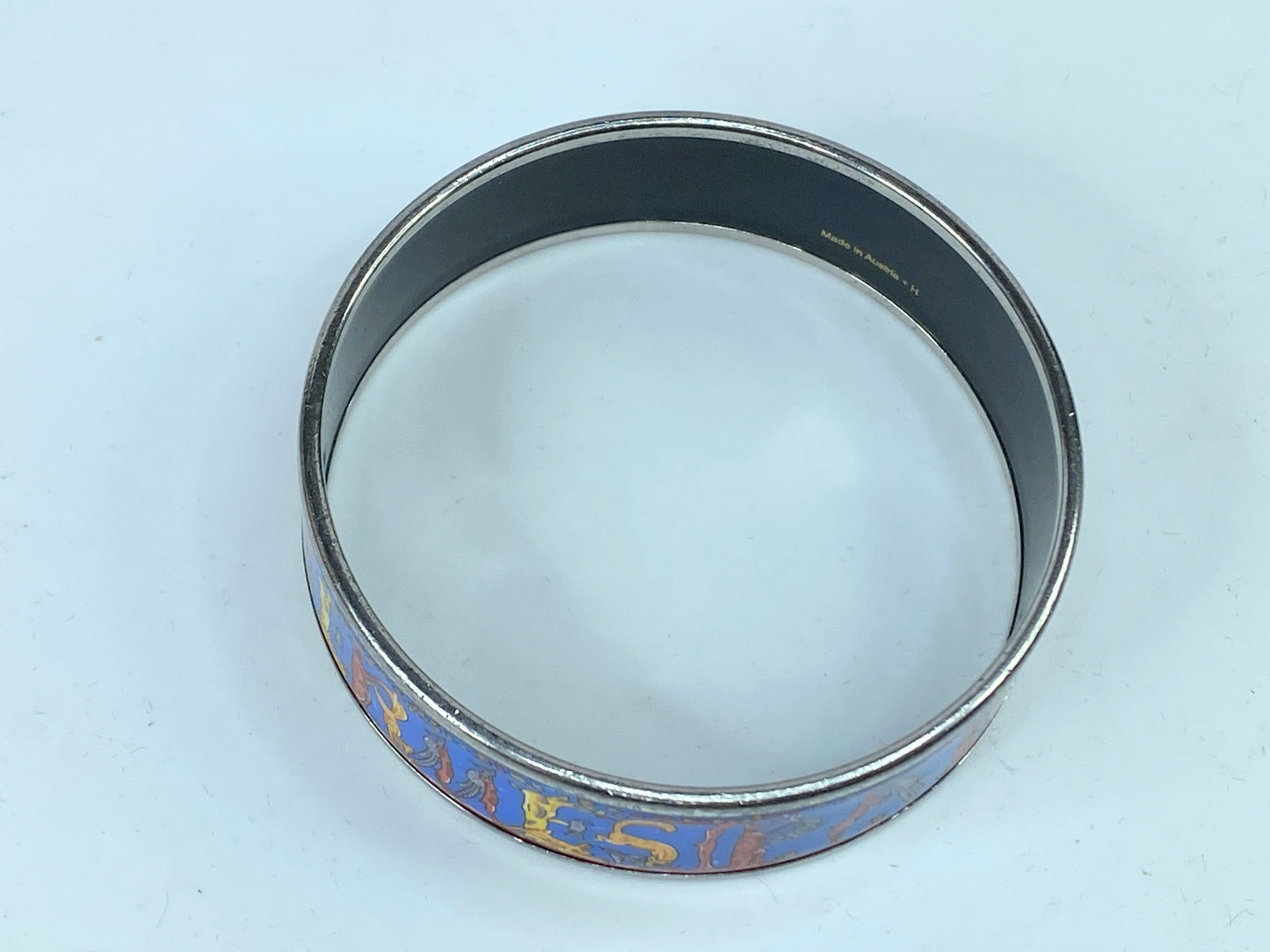 Hermès Enamel Alphabet Animaux 18.5mm Wide Bangle 7.0", no box GS582