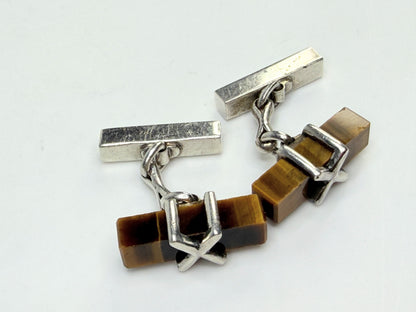 Vintage Tiffany & Co Sterling Silver Tiger Eye Bar Cufflinks 13g SS223