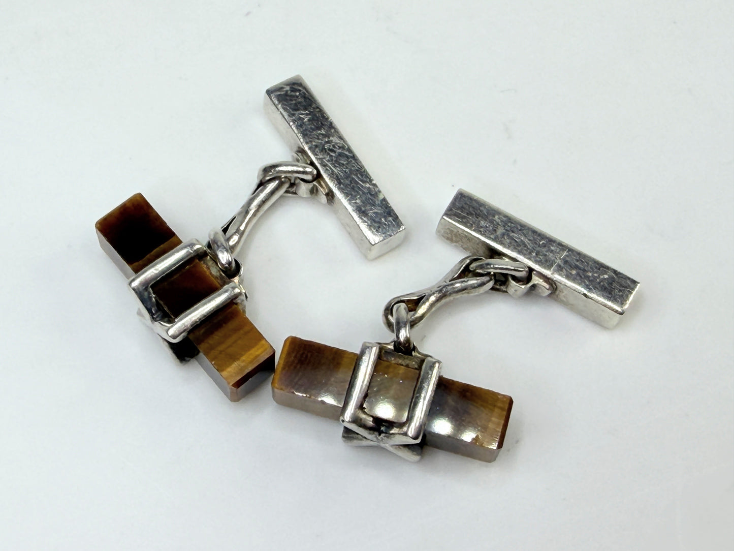 Vintage Tiffany & Co Sterling Silver Tiger Eye Bar Cufflinks 13g SS223